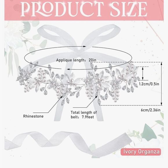 Bridal Belt or Hair Vine Headband Silver Pearl main image 4